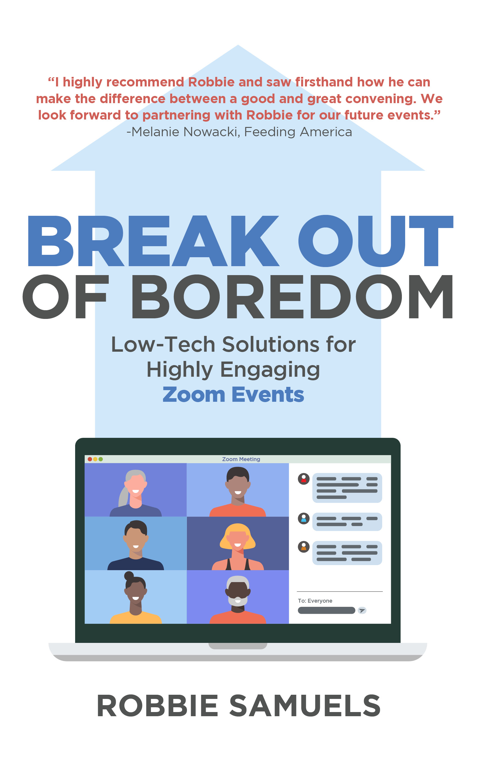 Break Out of Boredom cover - drawing of a laptop with six people in a breakout room